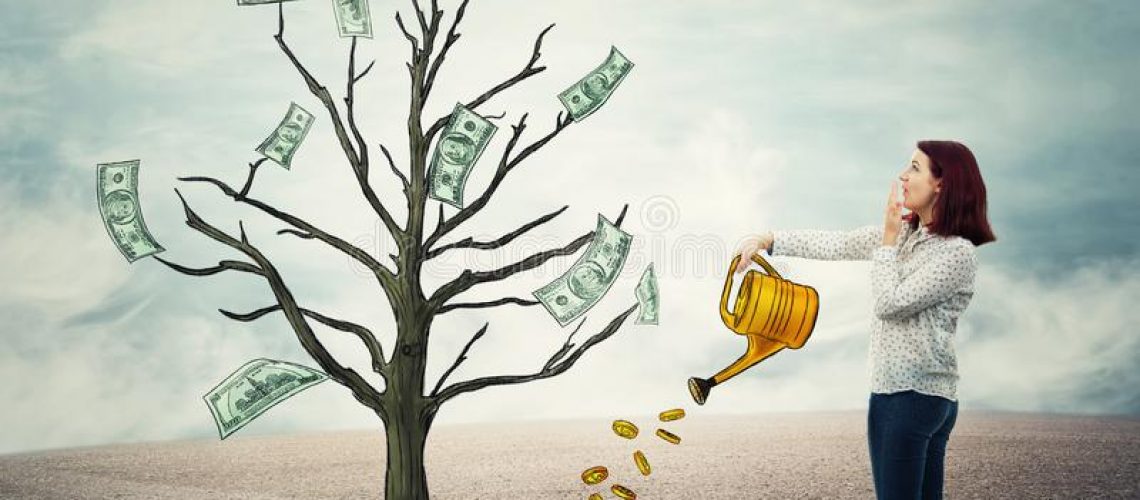 young-woman-watering-can-pouring-plant-golden-coins-to-raise-dollar-bills-money-tree-financial-management-business-131075389